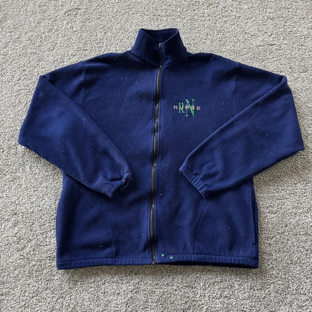 Vintage Auburn Sportswear Jacket Mens Large Blue Fleece Full Zip Nurse Logo